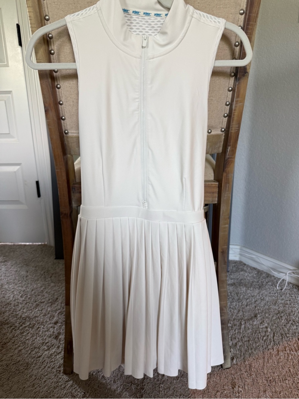 Prince Sleeveless Zip-Front Pleated White Athletic Dress